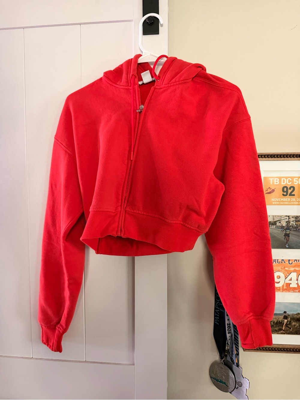 Athleta Red Cropped Zip Hoodie
